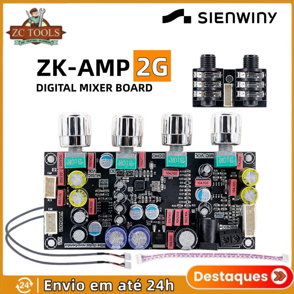 ZK-AMP 2G Mixer de Áudio 2 Entradas Microfone e Música 8-26V DC