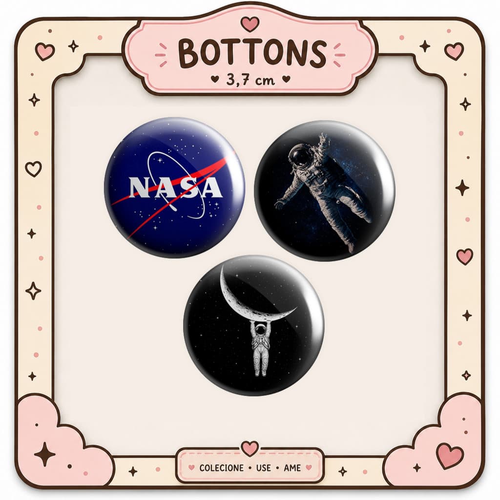 Kit Bottons Planetas Astronautas Universo 3,7cm | Broches Button Lembrancinhas