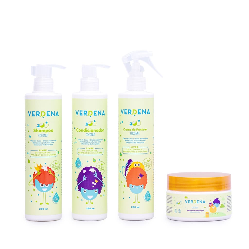 Kit Hidratação Infantil Verdena Baby Coconut 4 Itens Shampoo Condicionador Creme de Pentear mascara