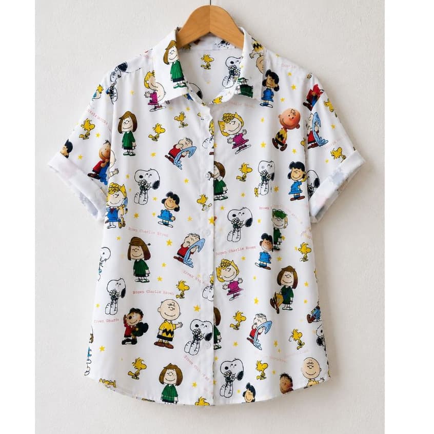 Camisa Manga Curta Personagem Snoopy Branca