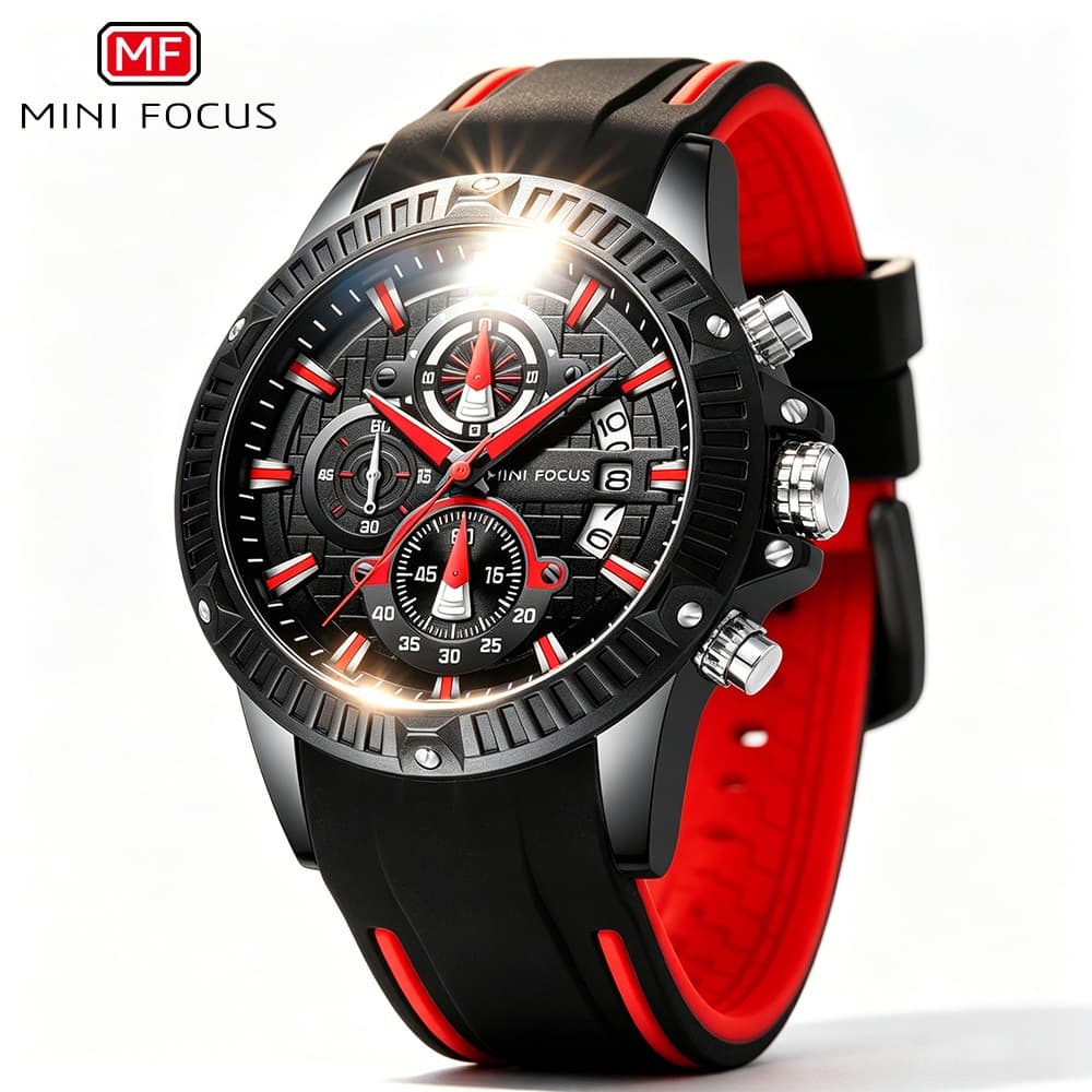 MINI FOCUS Luxo Relógio Masculino Multifuncional à Prova d'Água Relógios Quartzo Pulseira Silicone