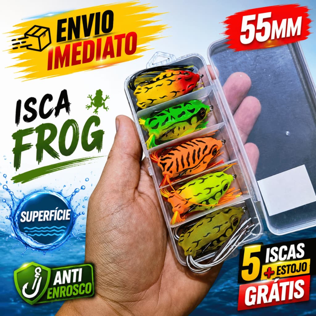 Kit 5 Isca Artificial Sapo 5,5cm 9g Frog Anti Enrosco Tucunaré Dourado Sapinho Superfície Pesca