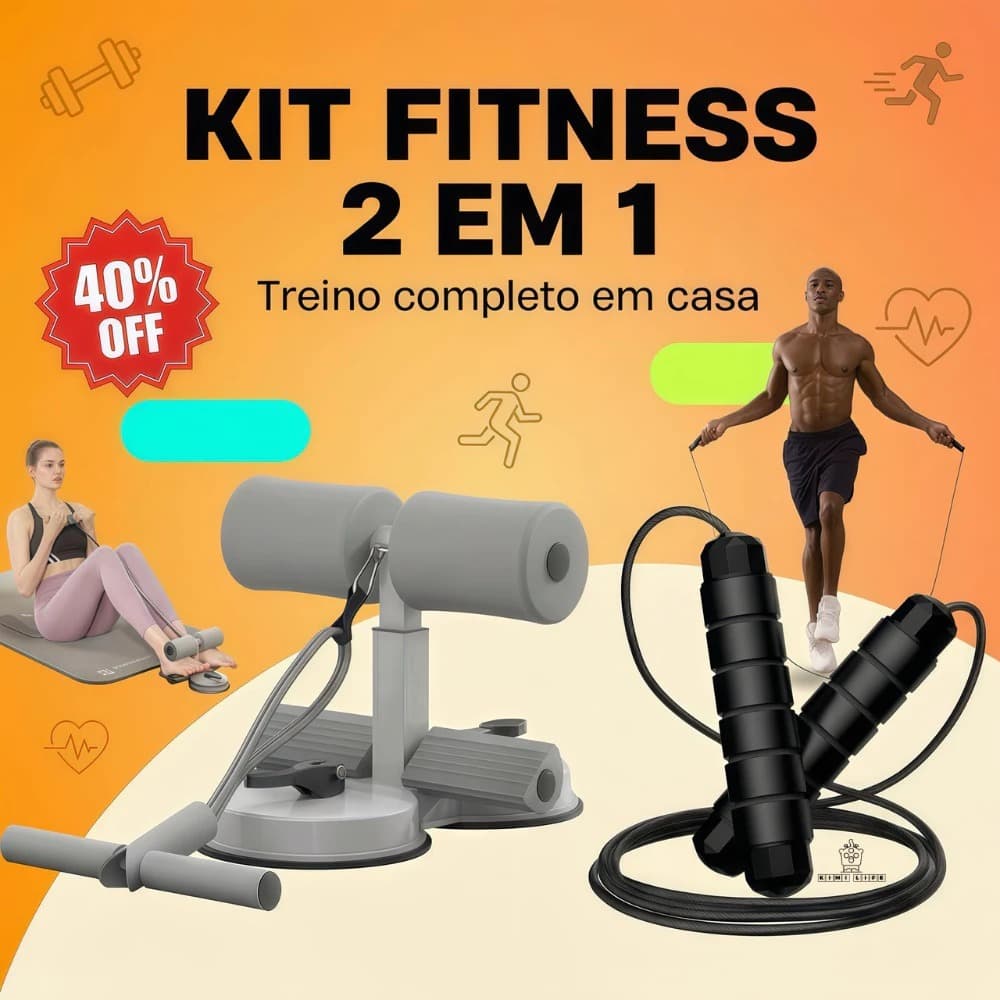 Kit  Aparelho Abdominal com Fixador de Pés + Corda de Pular Fitness Treino Completo