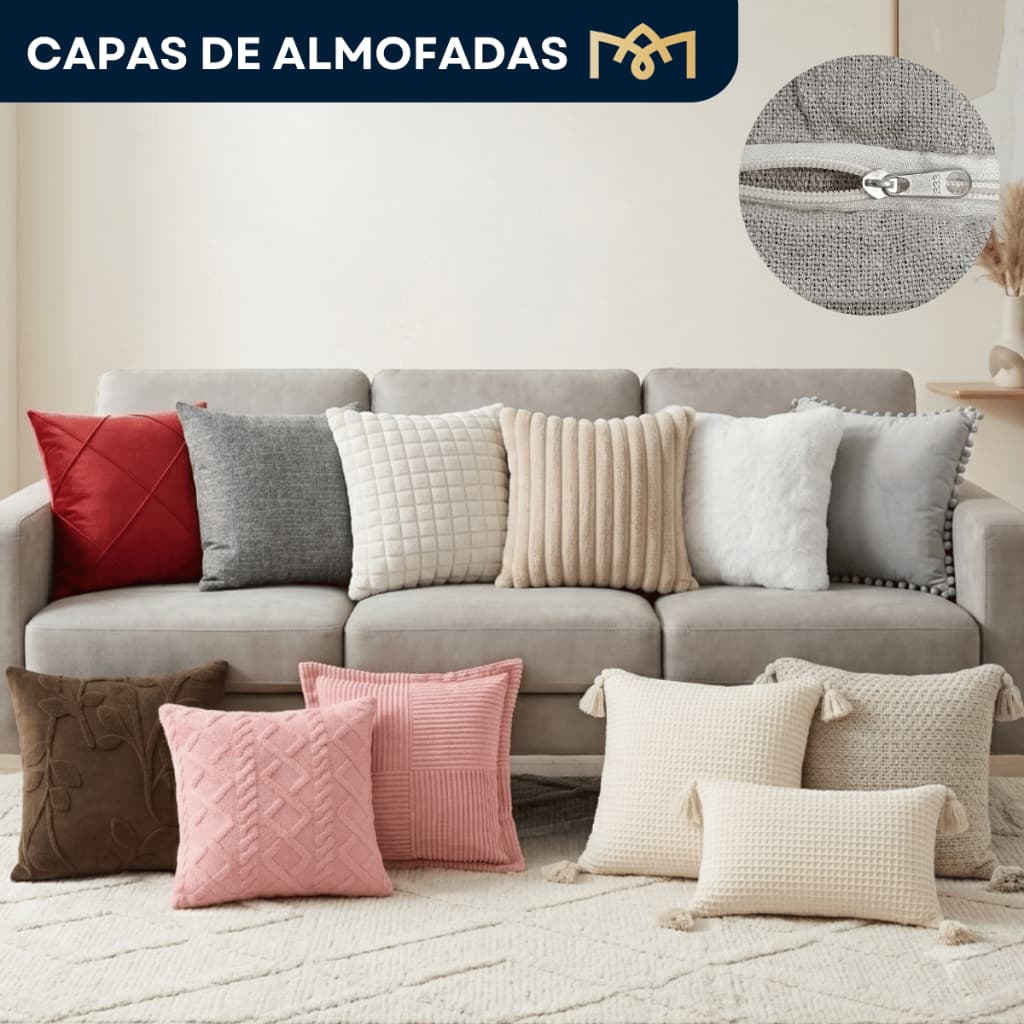 Kit 2 Capas de Almofadas Tecido Suede e Pelucia Soft Aveludada Decorativa Cama, Sala, Sofá C/ Zíper