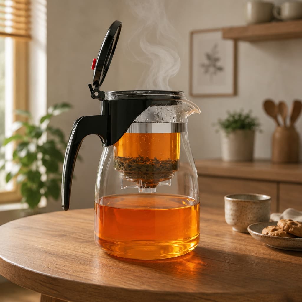 Chaleira De Vidro Com Infusor Cafeteira Jarra Inox Para Café Chá 900ml Tampa