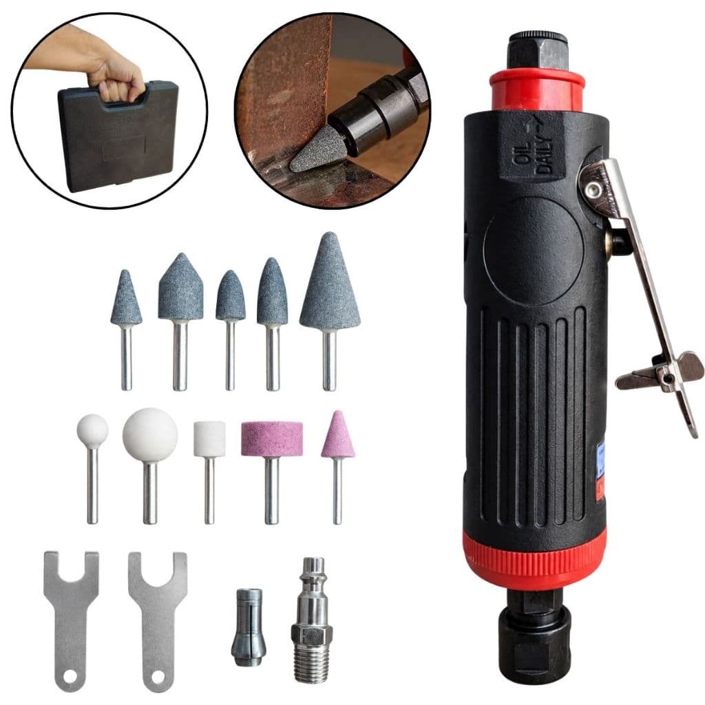 Retífica Pneumática Profissional 22.000 RPM com 10 Ponteiras e Kit de Acessórios para Polimento, Desbaste e Acabamento