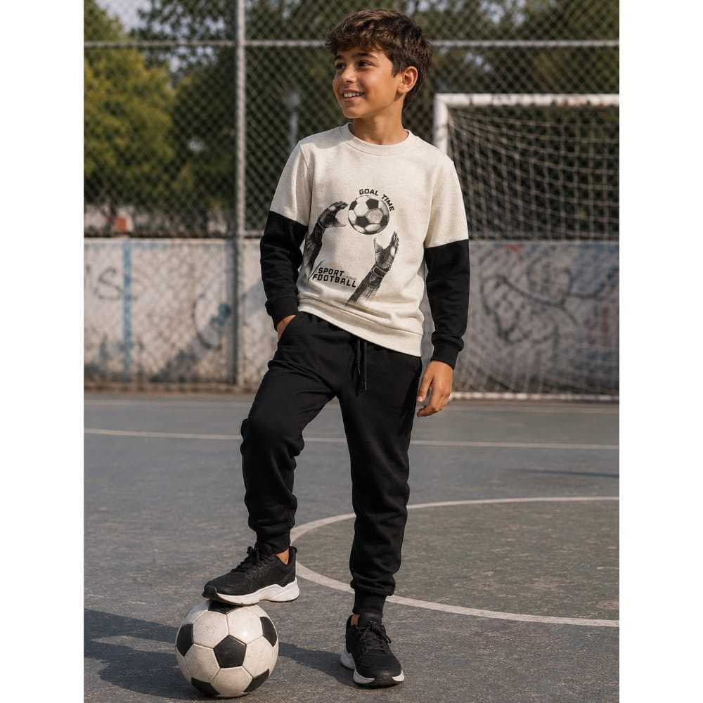 Conjunto Infantil Menino Blusão e Calça Jogger Moletom sem Pelucia PRETO-LucBoo
