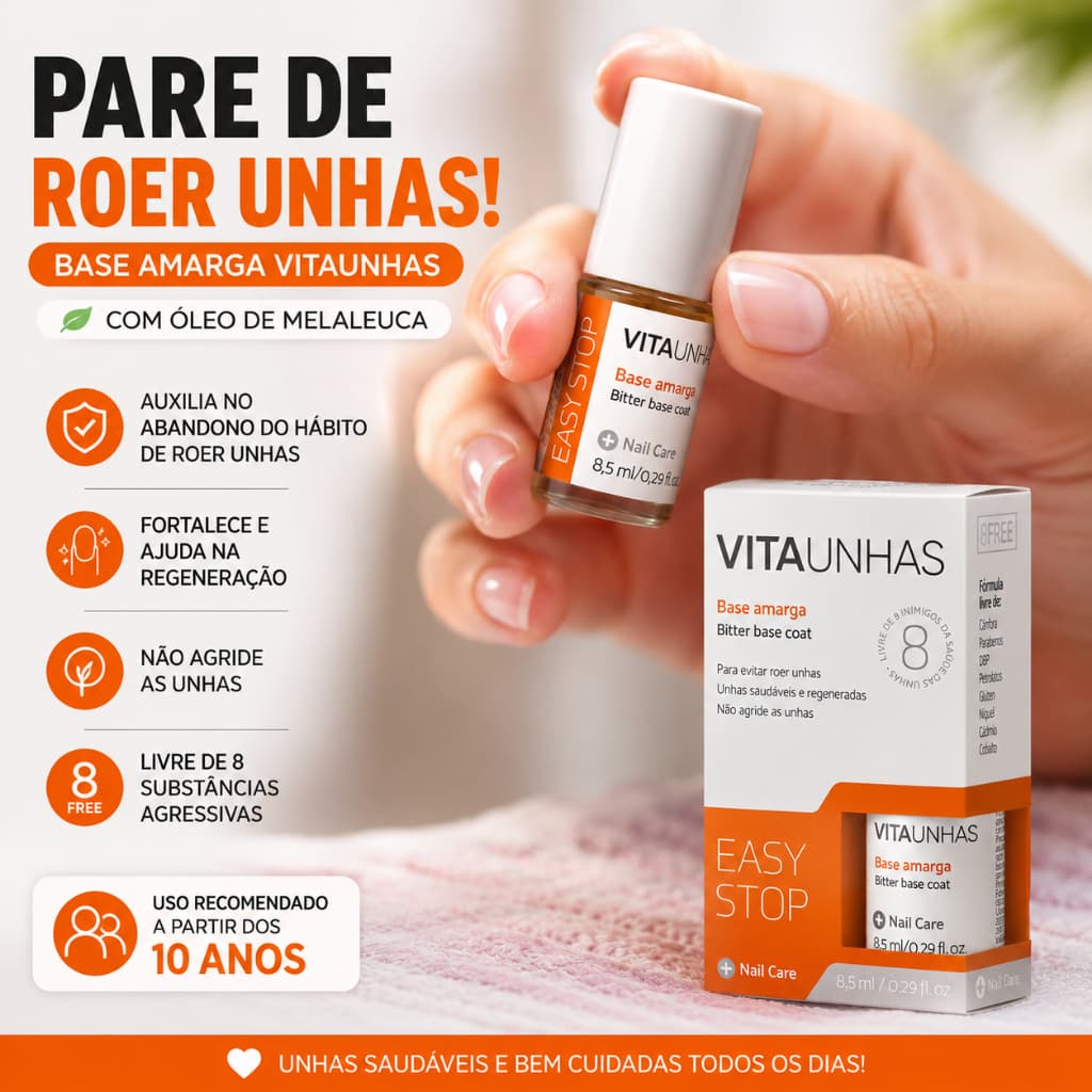 Base Amarga Para Não Roer Unhas Vitaunhas Óleo de Melaleuca Fortalecedor de Unhas Anti Onicofagia 8,5ml