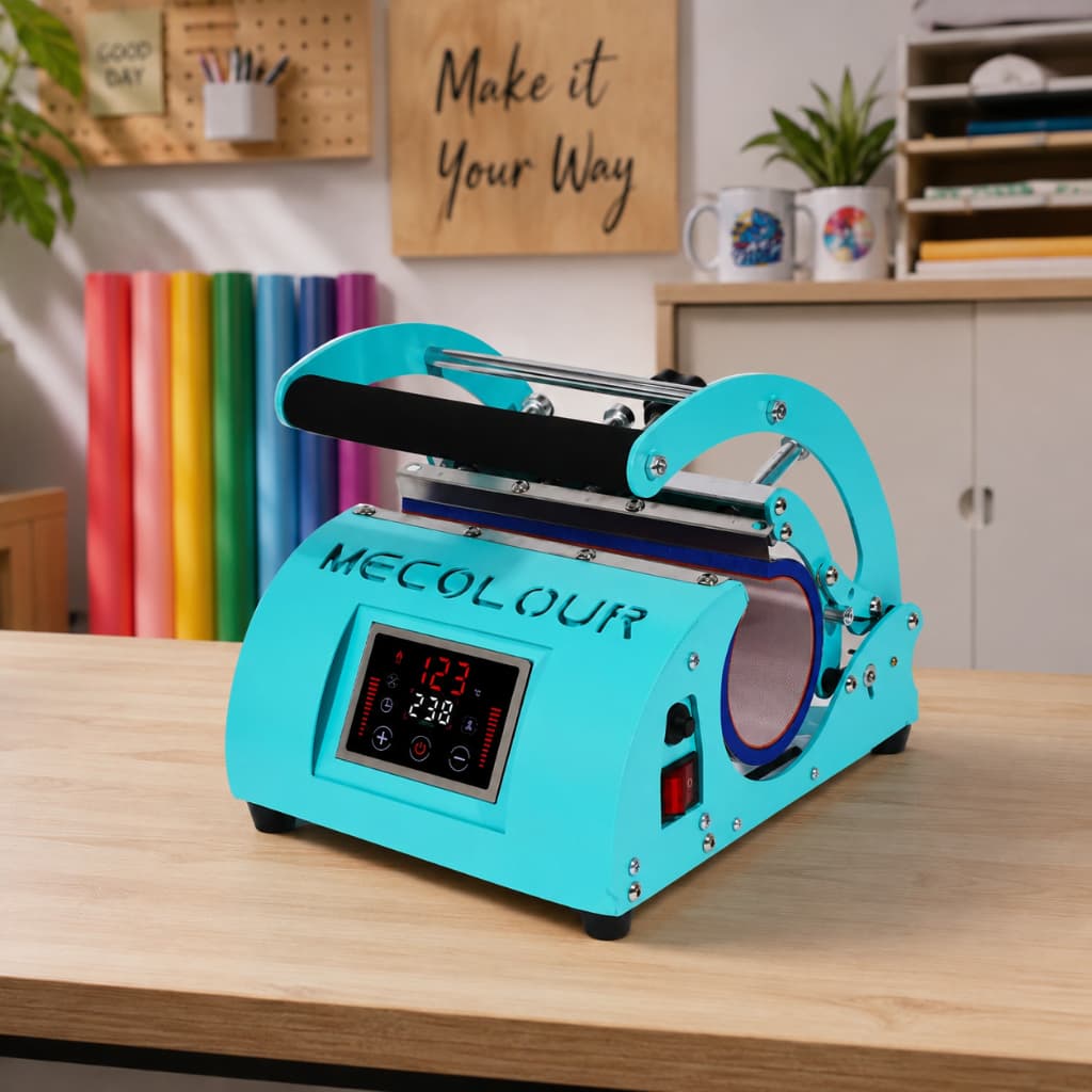 Prensa Térmica Dupla Sublimação Para 2 Canecas 11oz Ou Copo 20oz Touch Screen 110V/220V Rosa Azul