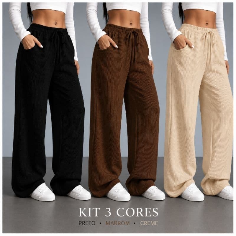 Calça Pantalona Feminina Tecido texturado Calça Feminino Cintura Alta Pantalona Elegante 2026