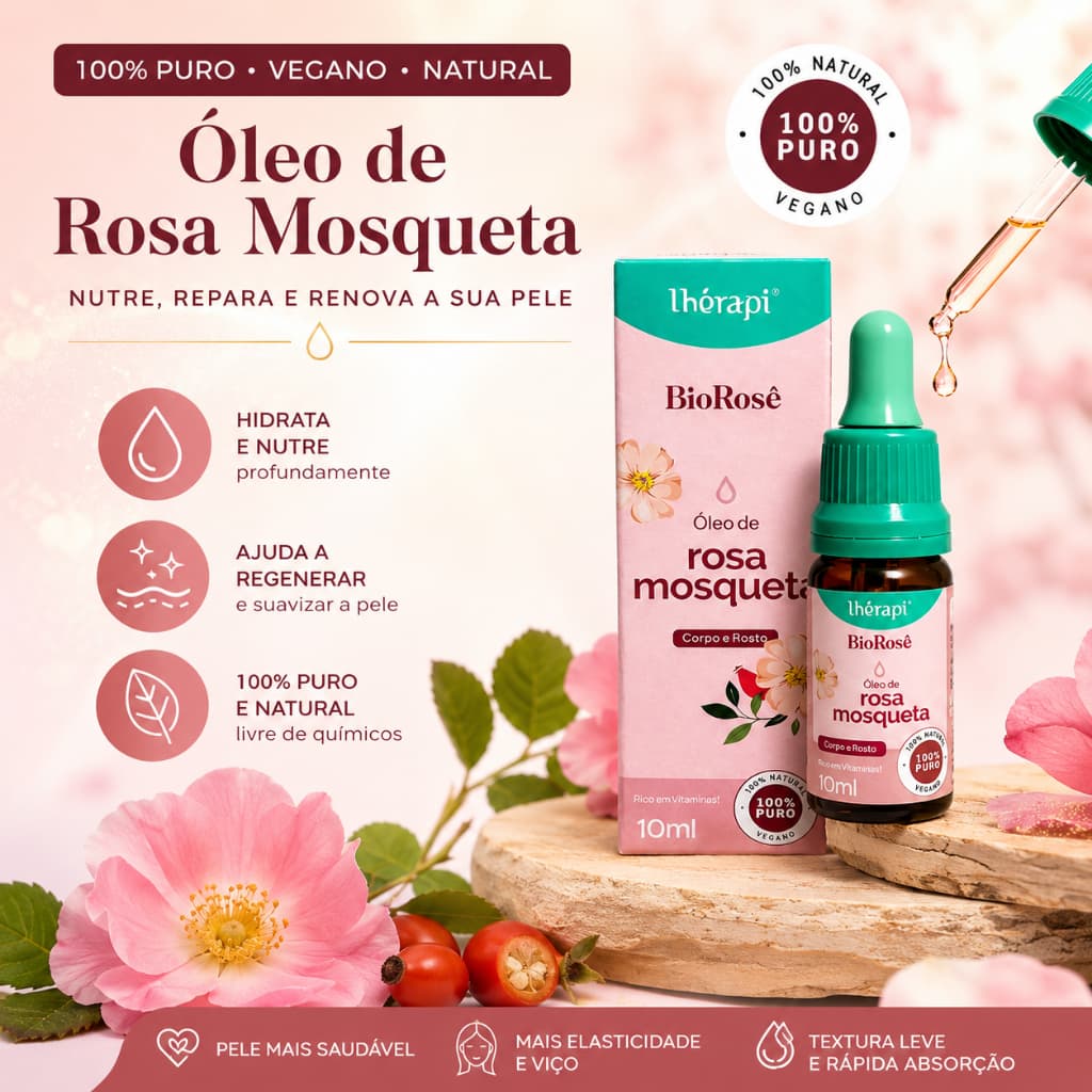 Óleo De Rosa Mosqueta 10ml Conta Gotas 100% Puro BioRosé Thérapi