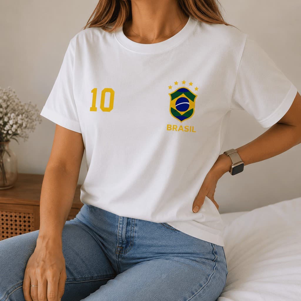 Camiseta Feminina Brasil  Oversized Hexa Copa Manga Curta Jogo Futebol