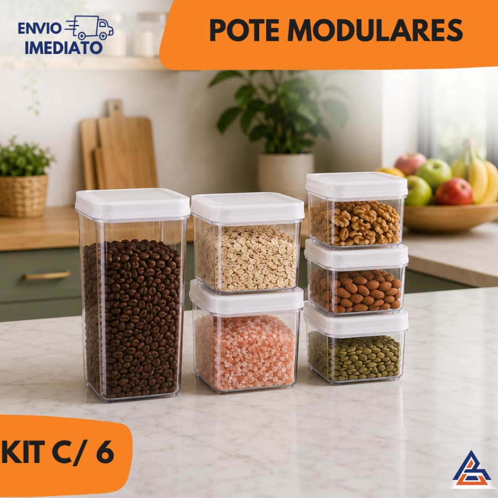 Kit 6 Potes para Mantimentos Organizadores Modulares Nitron