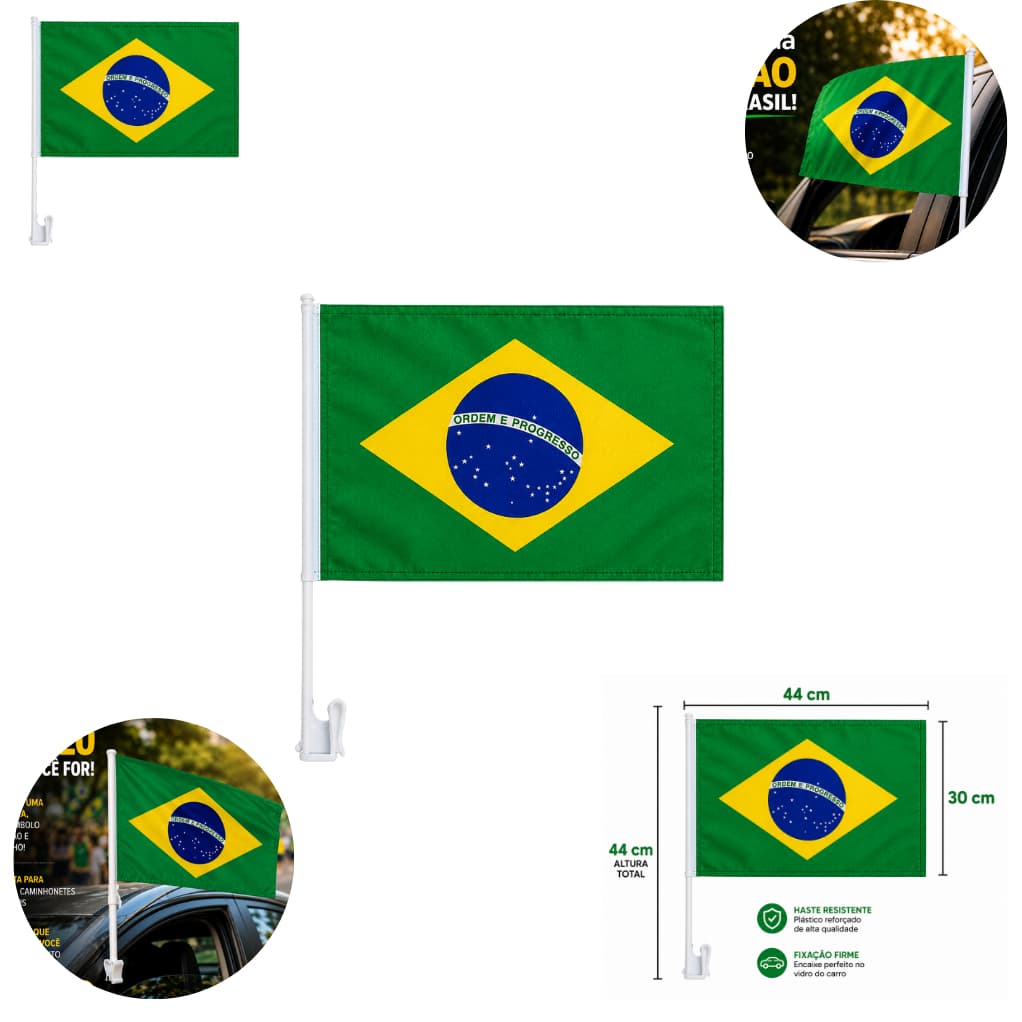 Bandeira Carro Suporte Haste Bandeirinha Brasil Copa do Mundo Kit Bandeiras janela vidro