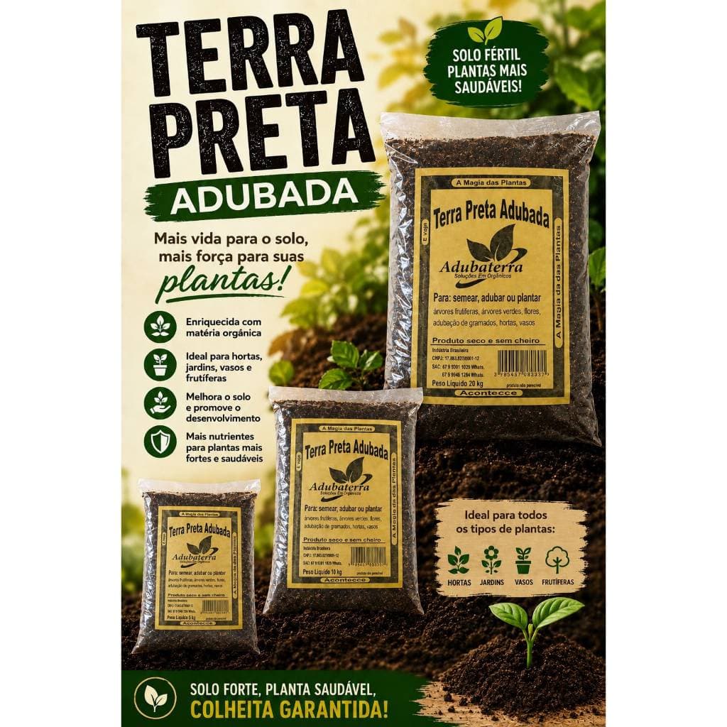 TERRA PRETA ADUBADA - PRONTA PARA PLANTIO