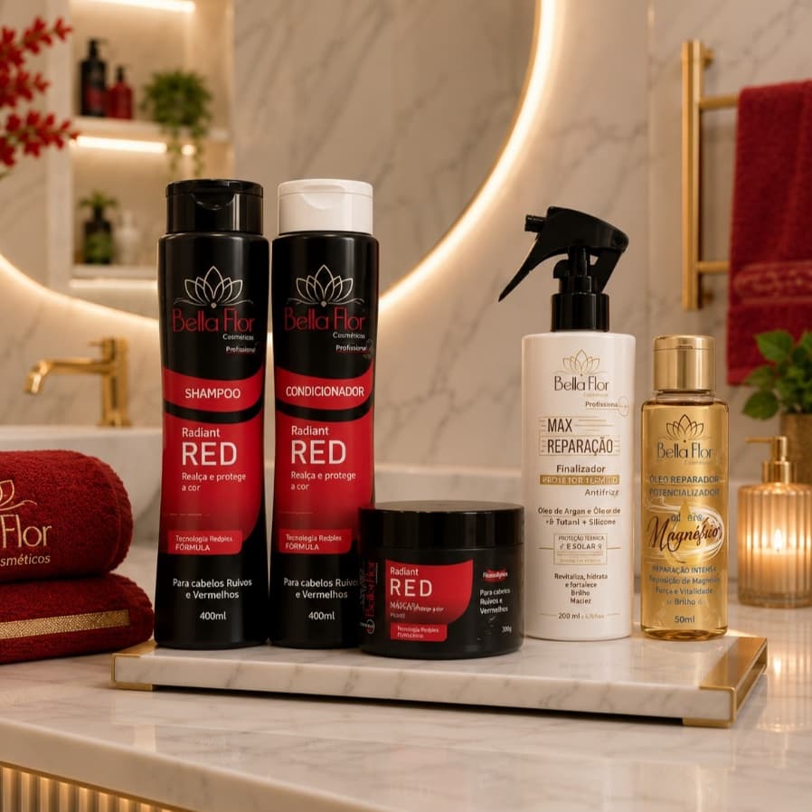 Kit Red + Max Reparação + Reparador de Pontas Duplas Bella Flor Hidratação Reparação Profissional
