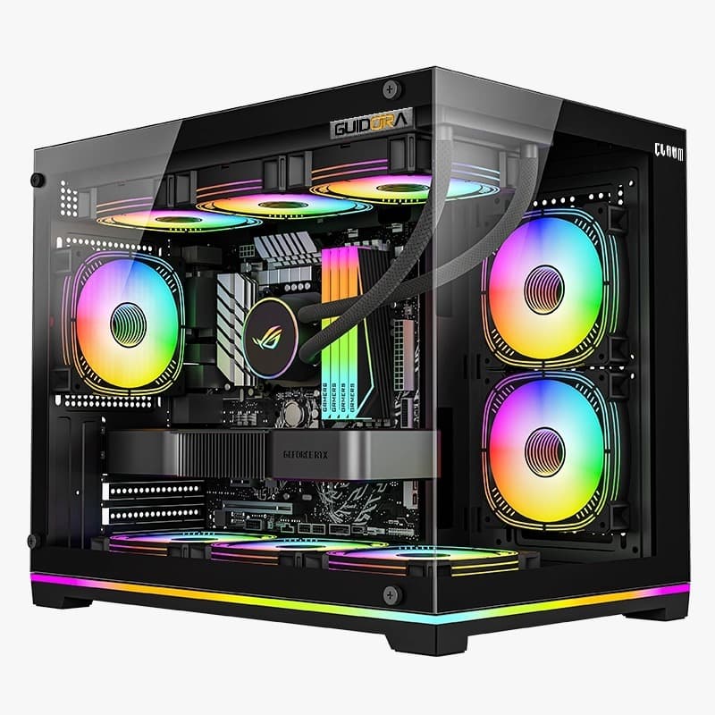 GABINETE GAMER PRETO GUIDORA RGB | VIDRO – AQUÁRIO COM RGB LATERAL E FANS
