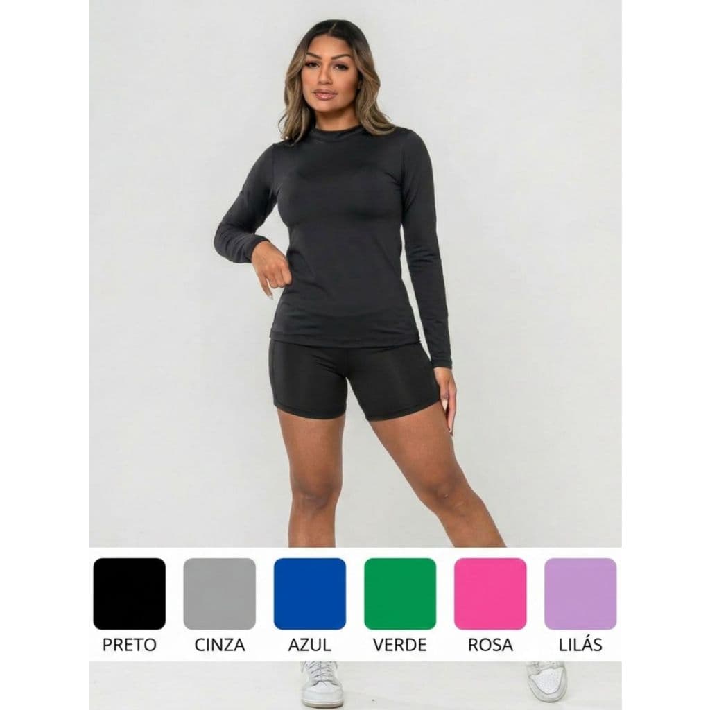 Camisa Térmica Segunda Pele Feminina Manga Longa UV50+ Academia Corrida Treino Fitness
