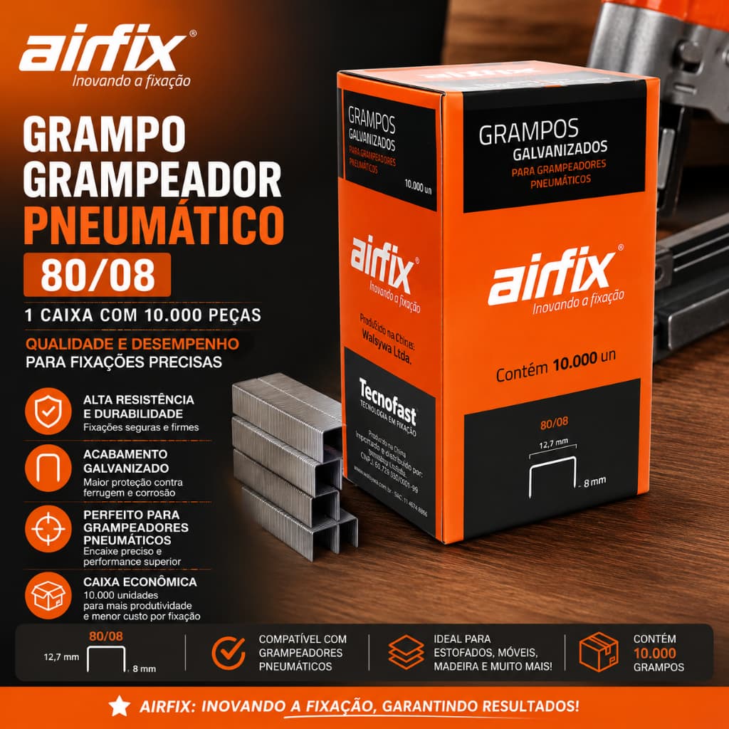 Grampo Grampeador Pneumático 80/08 1 Caixa De 10000 Pçs Airfix