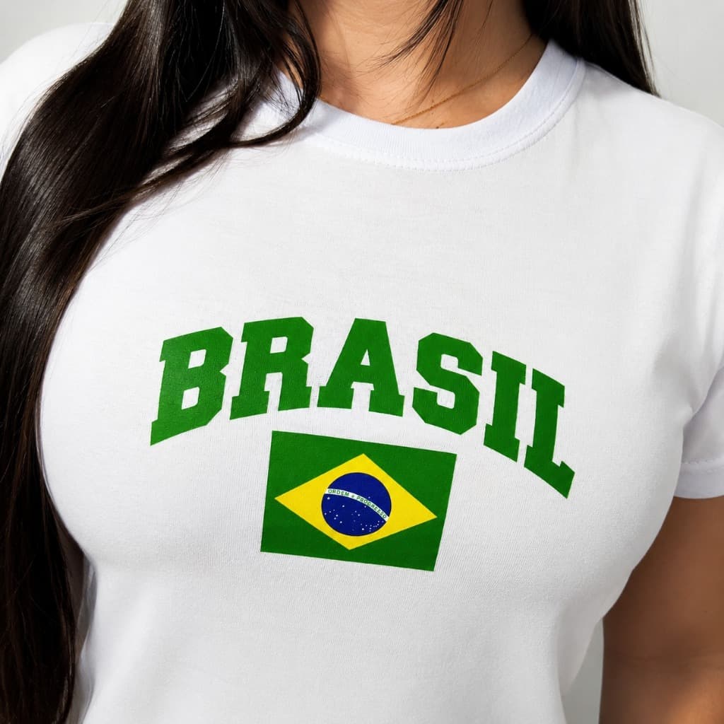 Camiseta T-Shirt Feminina Baby Look em Agodão 100% Seleção Brasileira Copa 2026 Estampa do Brasil