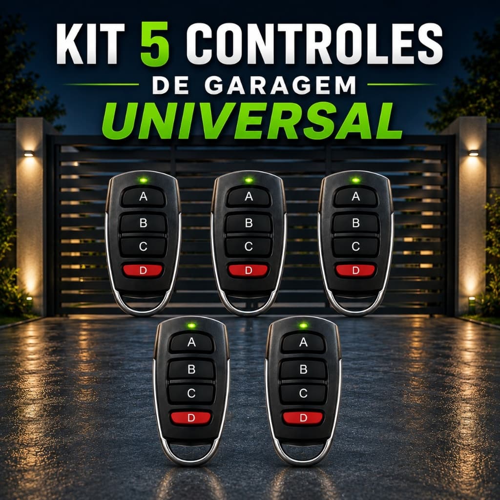 Kit 5 Controles Portão Automatico Garagem Portão Eletrônico Universal 433MHz
