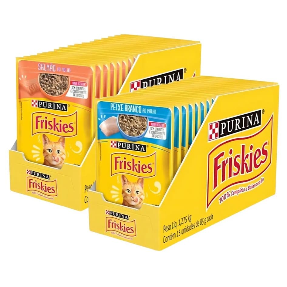 Sachê Para Gatos Friskies Sabor Peixe Branco e Salmão 85g Kit 30