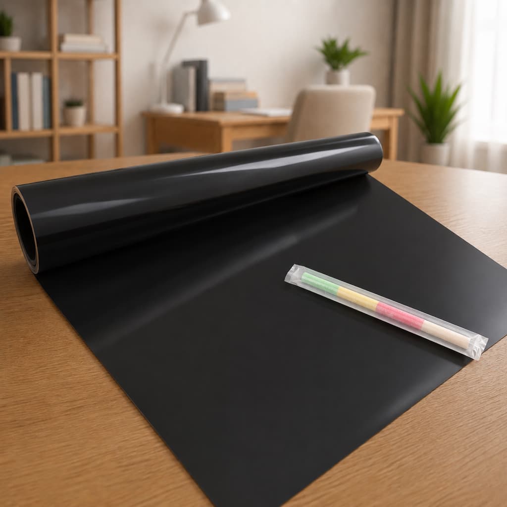 Papel Adesivo Lousa PVC 2m + 5 Giz Coloridos Recados Estudos Escritório Escola Parede Porta Infantil
