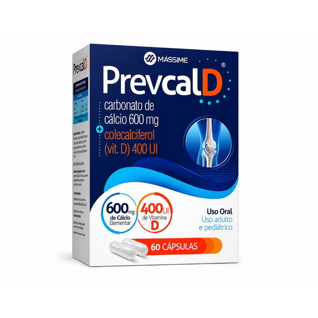 Prevcal D 600mg + Vitamina D 400UI 60 Cápsulas Massime Original Pronta Entrega