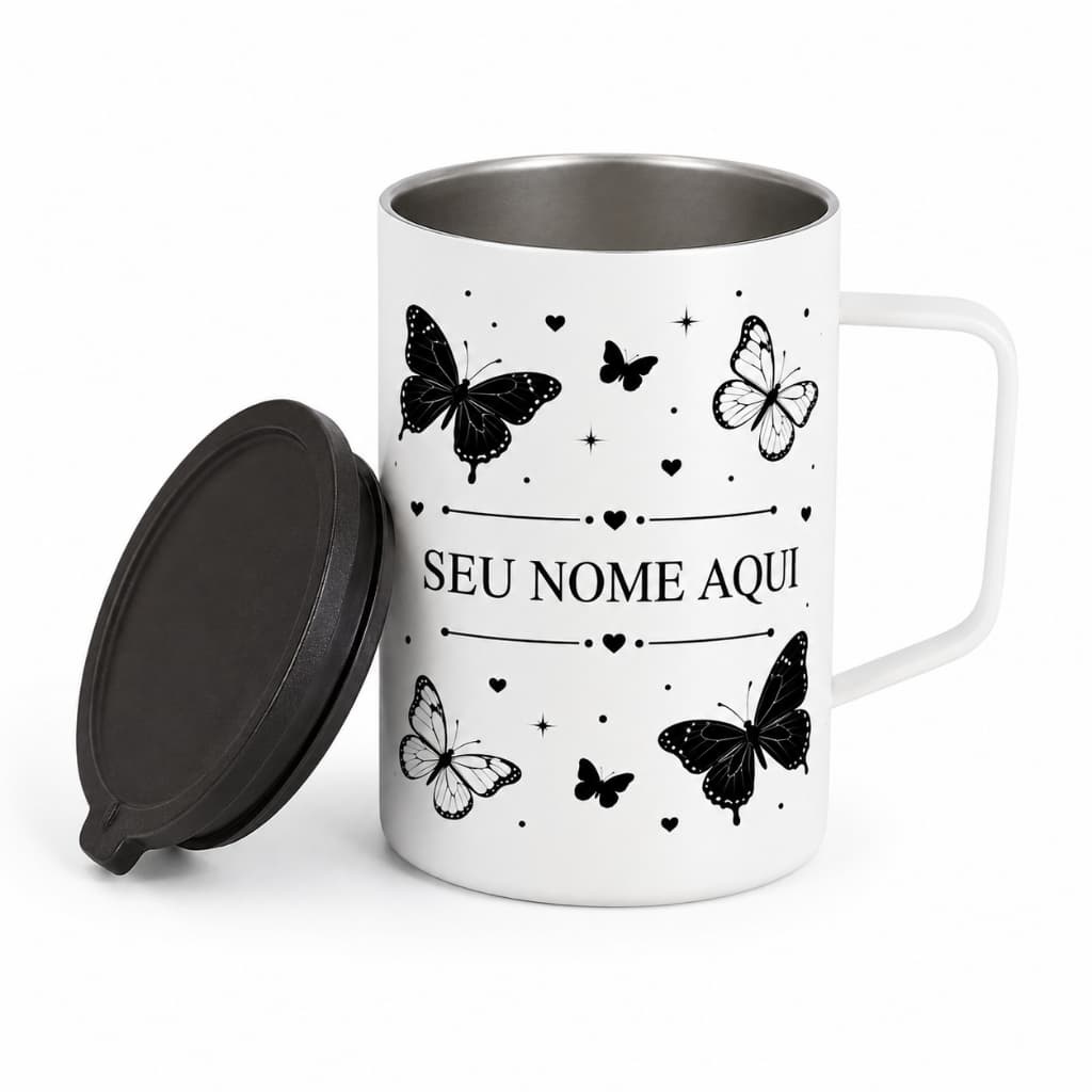Caneca Termica 350ml com Tampa Personalizada com Nome