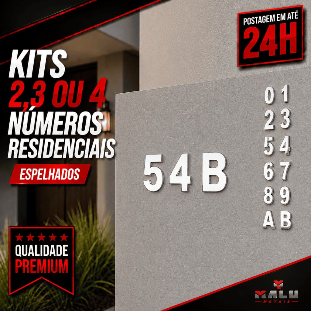 Kits 2, 3 ou 4 números residenciais fachada porta número endereço Espelhado 4633