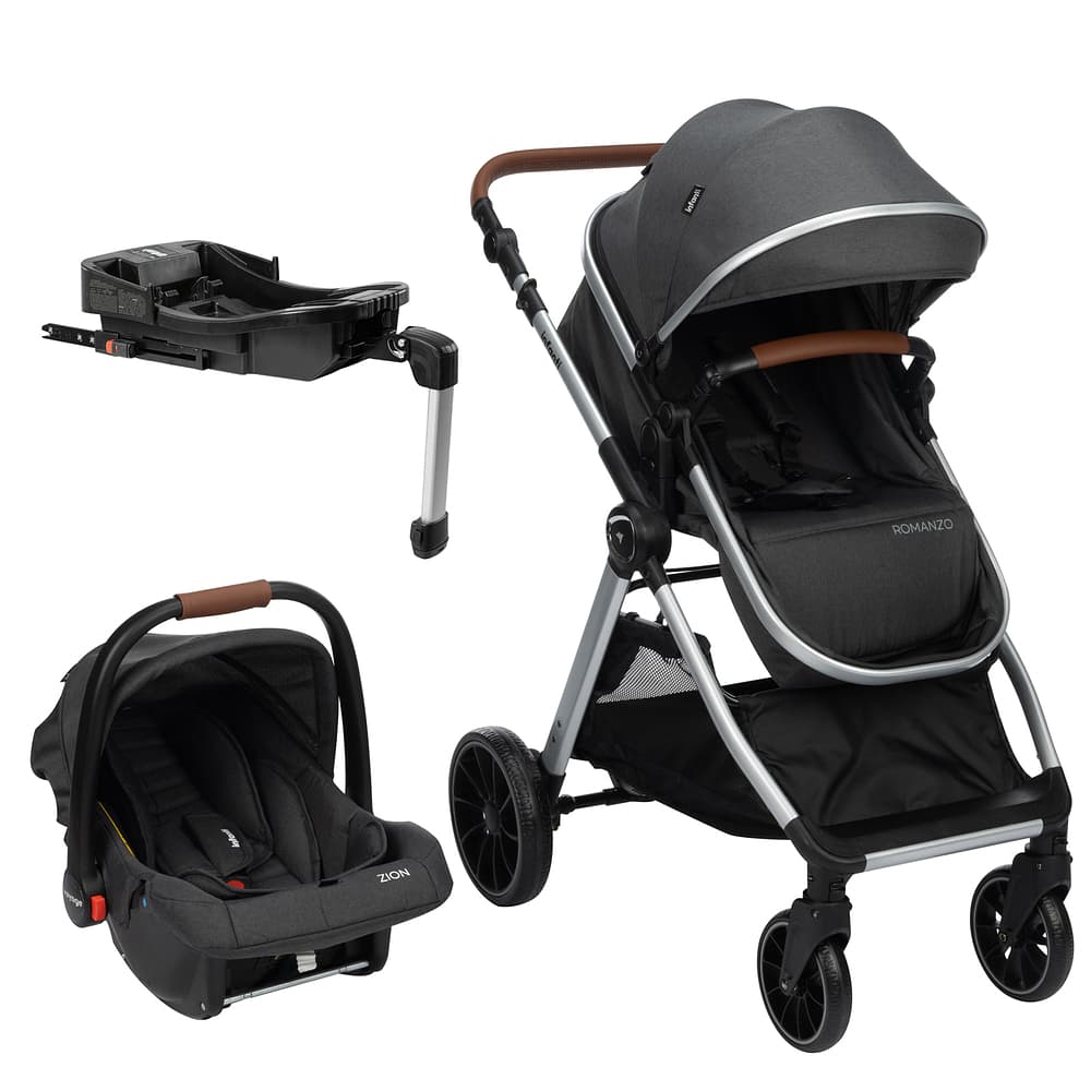 Carrinho Romanzo Preto bebê conforto e base ISOFIX Infanti