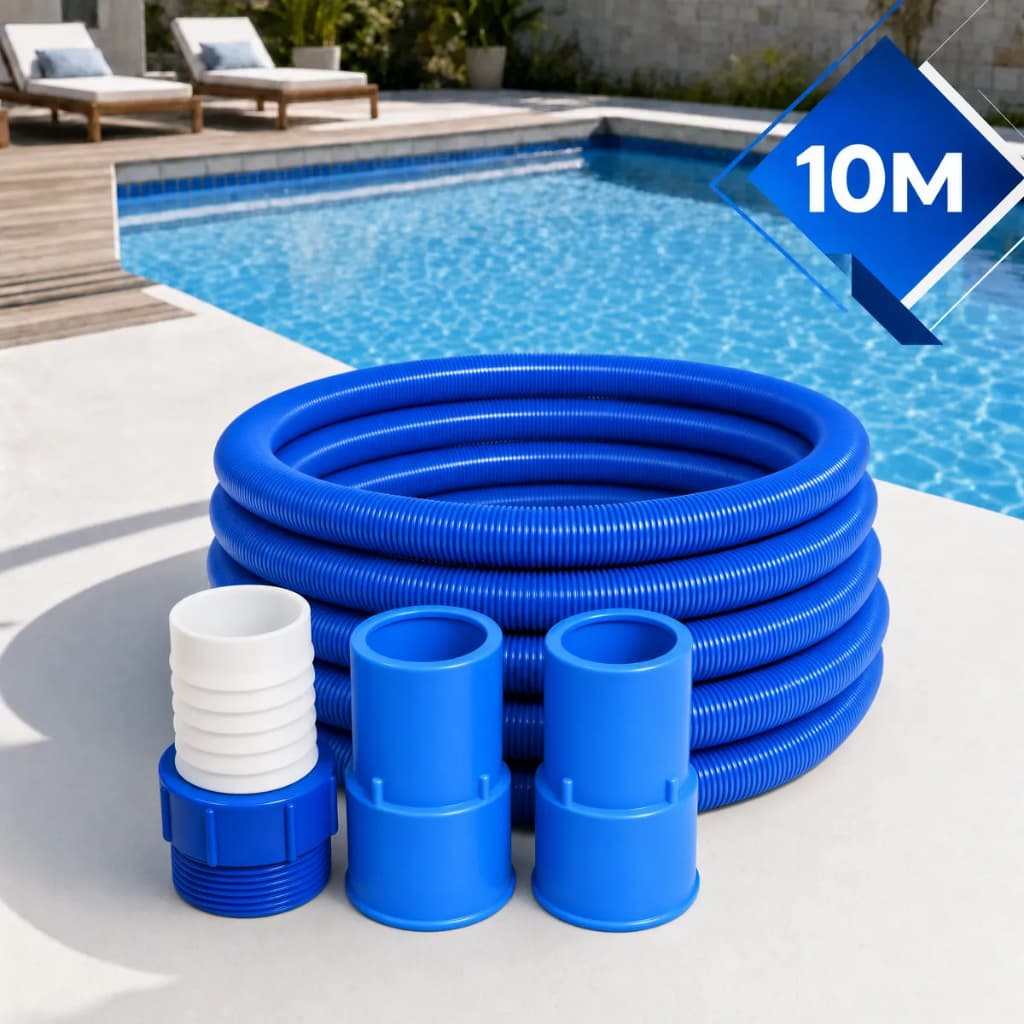 Mangueira Reforçada de 10 Metros Flutuante Para Piscina Com Adaptador e Ponteiras