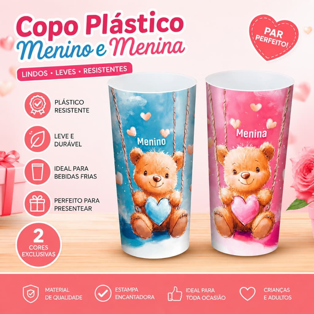 Kit 12 Copos Decorados Chá Revelação - 350ml Personalizados Chá de Bebe