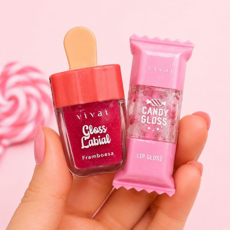 Kit com 2 Gloss Labial Vivai Candy Gloss Picolé Hidratante Brilho Labial Presente Menina