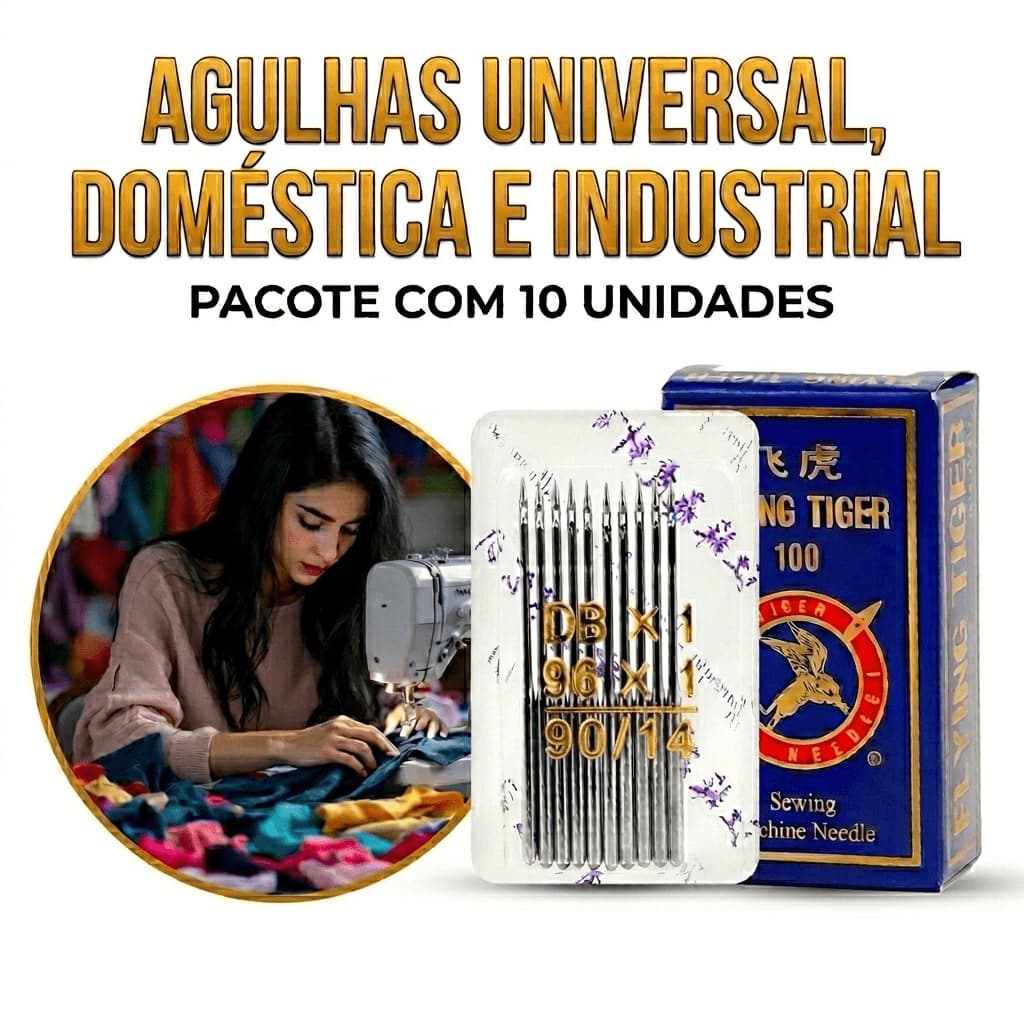 Kit 10 Agulhas Flying Tiger HAX Universal Para Máquina Doméstica E Industrial Reta Costura Criativa Alta Resistência