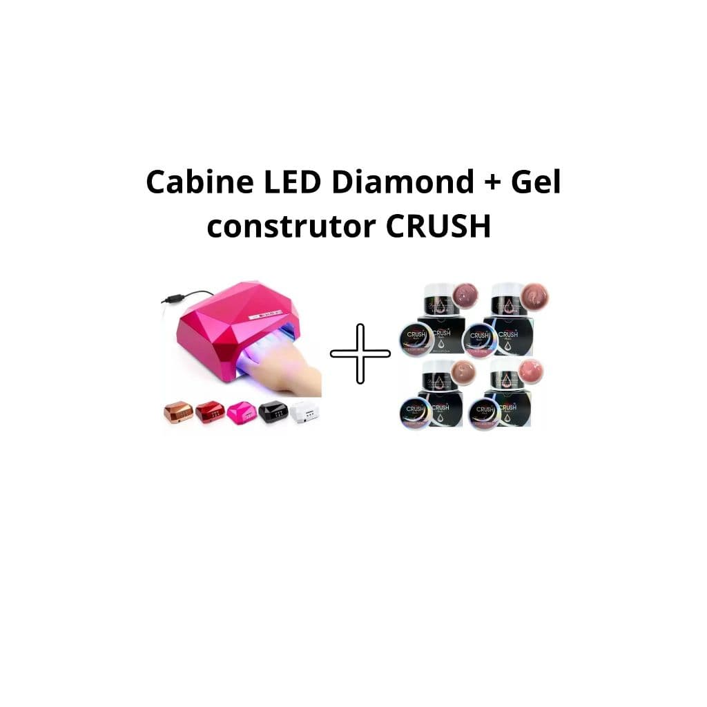 Kit Cabine LED Diamond Sensor Automático + 01Gel Construtor CRUSH 18ml Nail Design Luxo + 02 Lixas Bumerangue