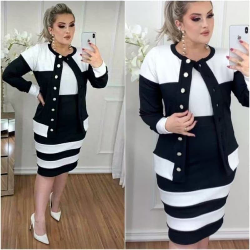 Conjunto Feminino Blazer e Saia Lápis Moda Evangélica Casaco Luxo Malha Crepe