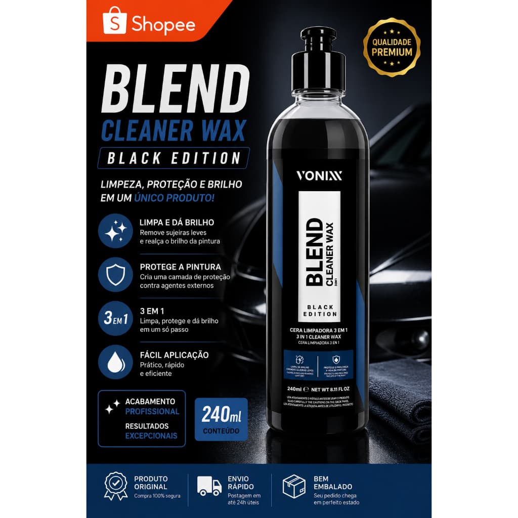 Blend Cleaner Black 240ml Cera Limpadora 3 Em 1 Vonixx