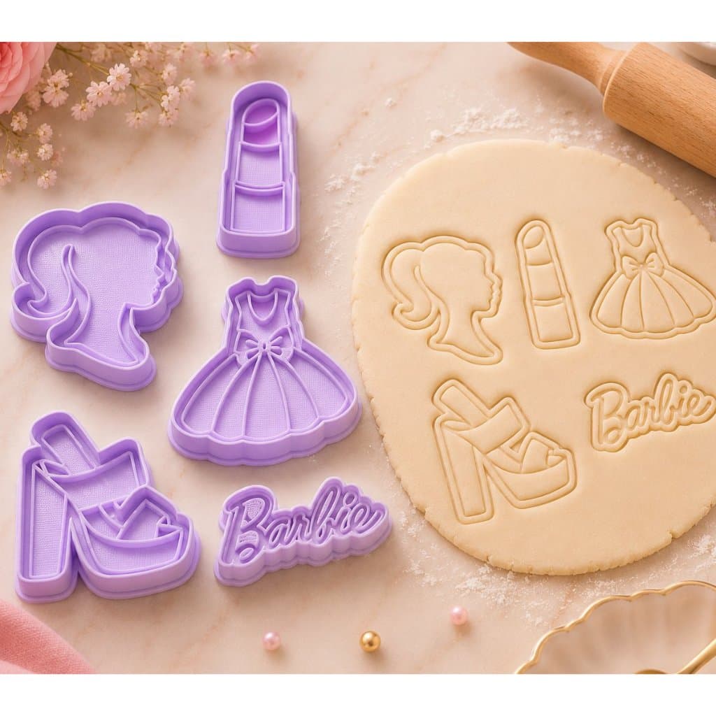 Kit Cortador Para Biscoito Barbie Pasta Americana Confeitaria Massas 3d Biscuit