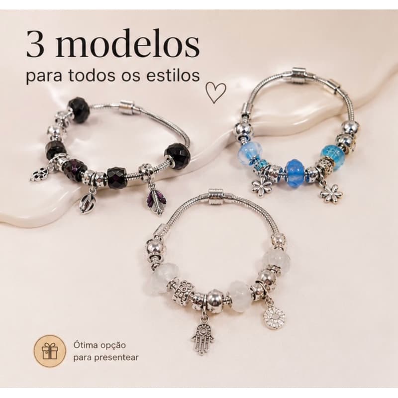 Pulseira Charm Feminina com Pingentes e Berloques