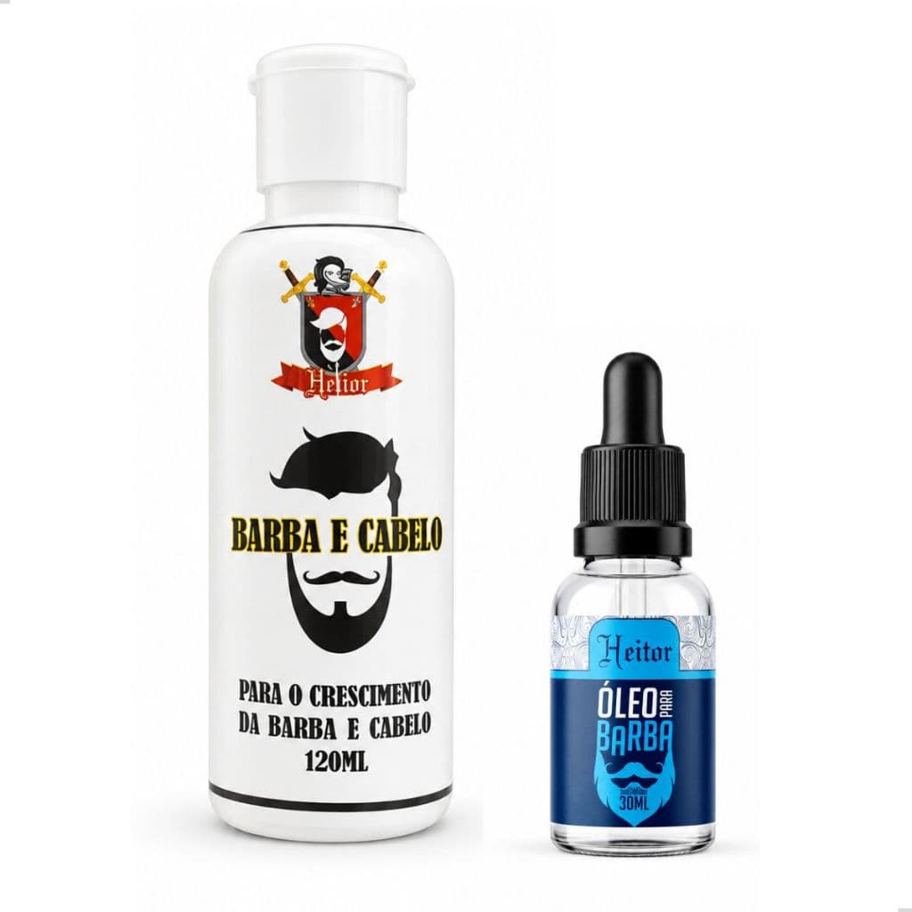 Kit 2 un Óleo para Barba + Tônico Barba Macia Modeladora Hidratante Crescimento Heitor 120ml e 30ml