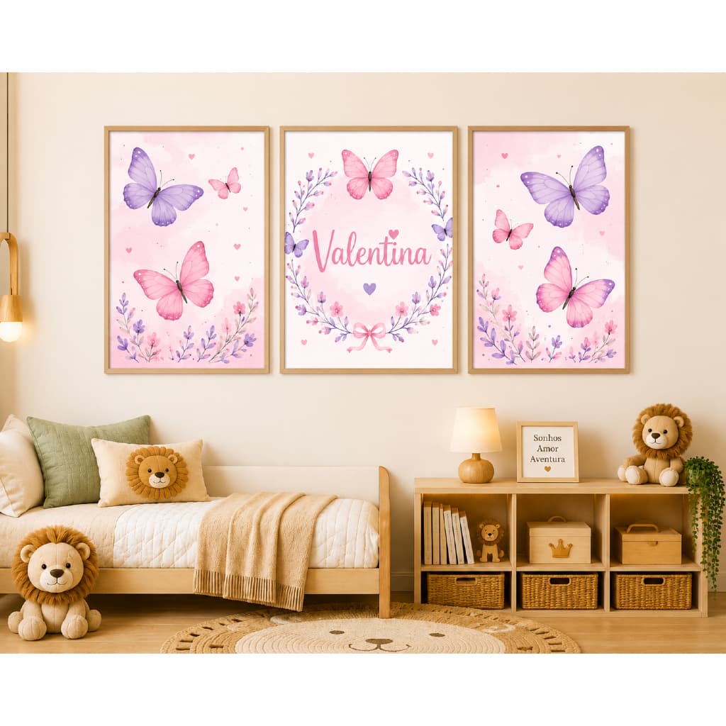 Quadro decorativo quarto infantil Borboletas Personalizado