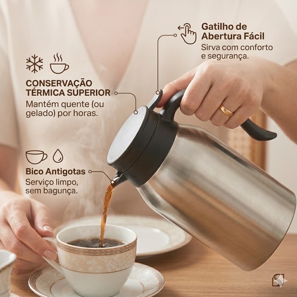 Garrafa Térmica Inox Escovado 800ml Mesa Posta Cafés e Chás