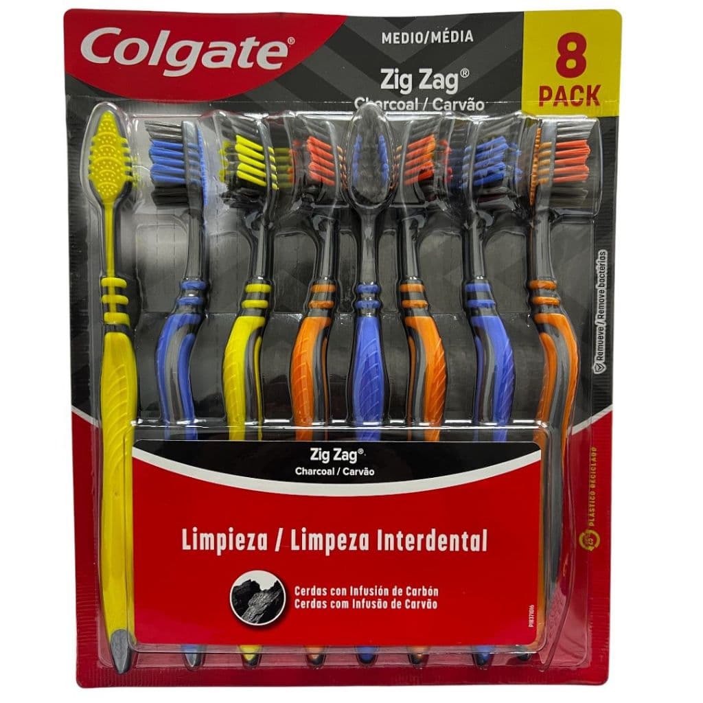Escova Dental Colgate Zig Zag Carvão Média Pack Com 8 Unidades