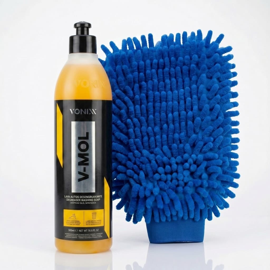 Kit Vonixx V-Mol 500ml + Luva de Microfibra Para Lavar Carro Moto Limpeza Automotiva