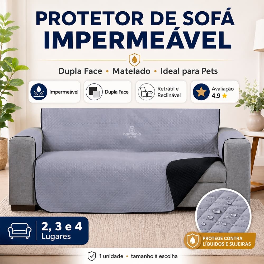 Protetor de Sofá 2 3 4 Lugares Dupla Face Impermeável Retrátil e Reclinável Capa Protetora Matelado Ideal Para Pets Pet