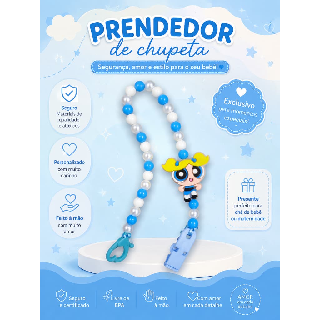 Prendedor de Chupeta Personalizado com Nome | Chupeta Bebê | Presente