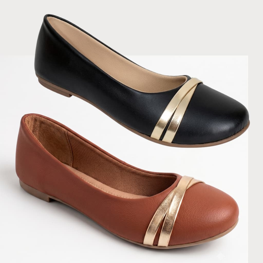 Sapatilha Kit Feminina Casual Conforto Premium Dia a Dia Macia Sapato Luxo Com Detalhe Metalizado