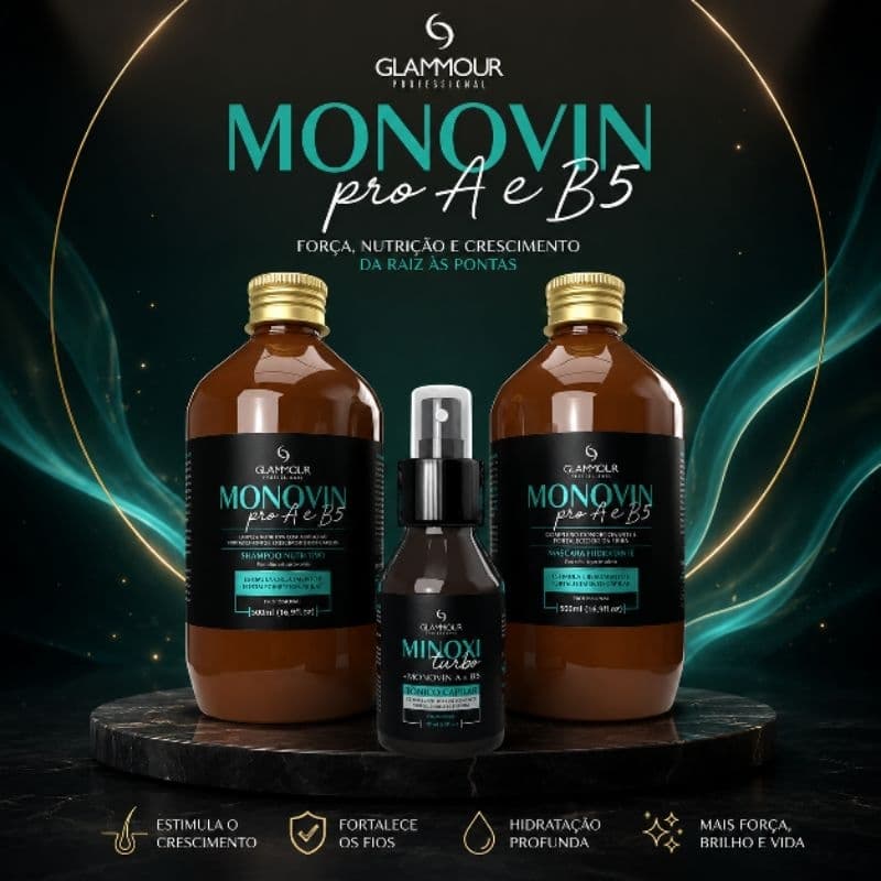 Kit Capilar Monovin Glammour  3 Produtos (Shampoo, Máscara e Tônico)