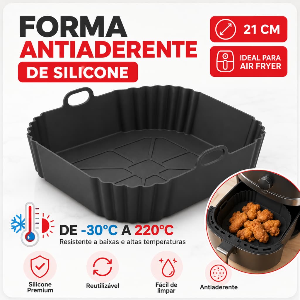 1/2/3 Formas de Silicone 20CM Quadrada Assadeira Air Fryer e Forno Forma Fritadeira Elétrica Alça
